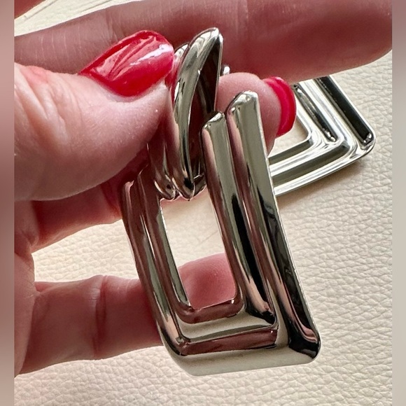 Retro 80’s XL Silver Square Door Knocker Earrings - Picture 4 of 7